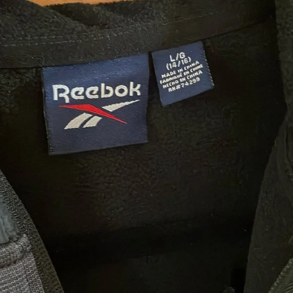 Reebok Jacket Hooded Coat Front Zip Fleece lined Gray & Black Boys 10/12 - Picture 7 of 14